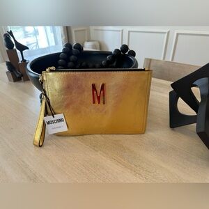 NWT Moschino gold metallic clutch